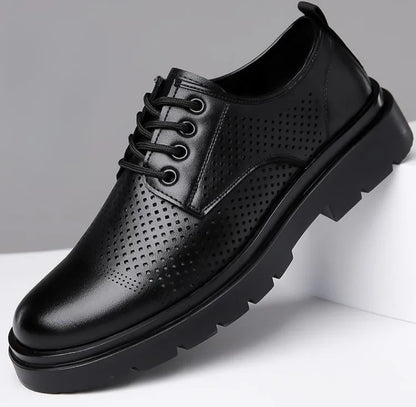 Men's Soft Leather Sandals Business British Style Perforated Breathable Non-Slip Suit Wedding Dress Shoes Summer