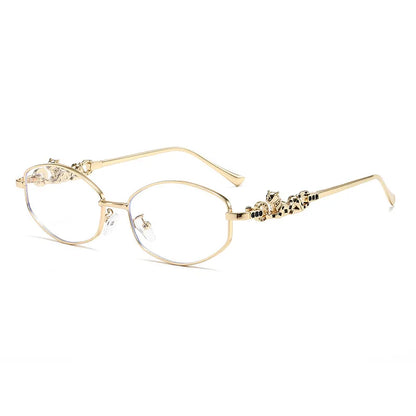 Punk Women's Retro Metal Frame Sunglasses Leopard Head Decor UV400 Shades Fashion Gradient Sun Glasses for Street & Vacation