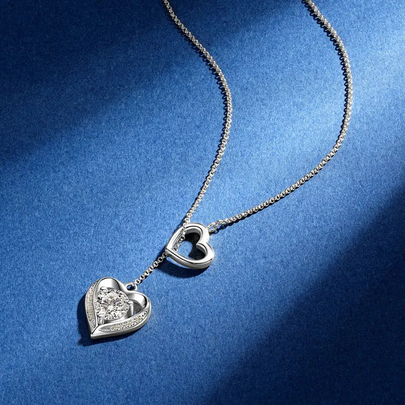 Round Moissanite Y-shape Lariat Cross Heart Infinite Pendant Necklace Chain for Women 925 Sterling Silver Jewelry Gifts