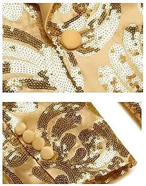 2026 Men's Shiny Gold Sequins Blazer Stylsih Shawl Collar One Button Tuxedo Floral Suit Jacket Party Wedding Groom Costume Homme
