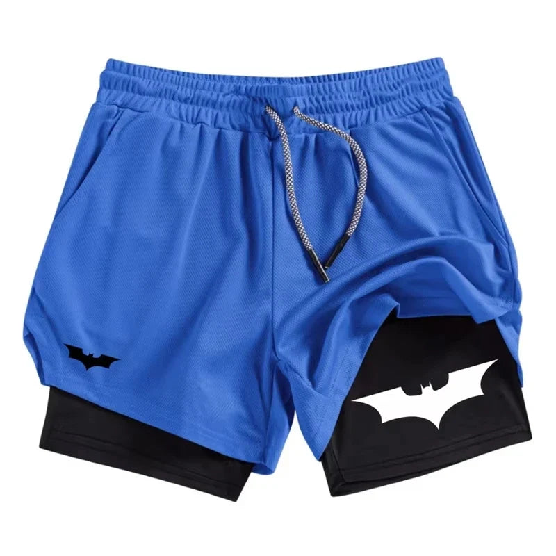 Bat Print 2 in 1 Performance Shorts for Men Athletic Breathable Quick Dry Shorts with Phone Pocket Gym Workout Running