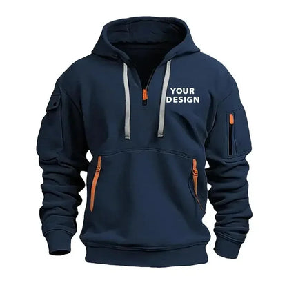 New Men's Sports Zipper Sweater, Loose Casual Sportswear with Arm Pockets, Customized Hooded Jacket with Your Logo