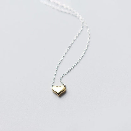 Gold Color Heart Simple Tiny Fashion Chain Pendant Necklaces Classic Girls 925 Sterling Silver Jewelry For Women Gift