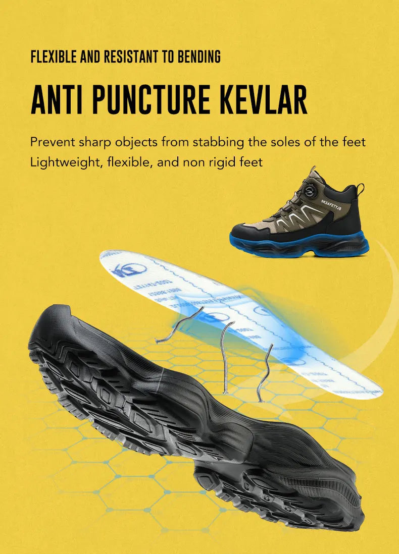 Rotating Button Safety Boots Shoes Man Steel Toe Safety Work Shoes Lightweight Non Slip Work Boots Men Sneaker