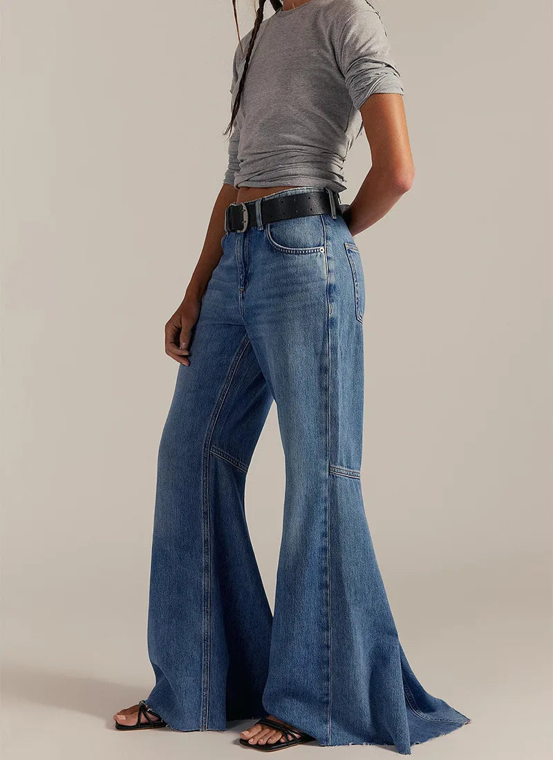 Streetwear Vintage Skinny Washed Flared Jeans Women Korean Fashion High Waist Slim Straight Pants 2025 New Casual Flared Jeans