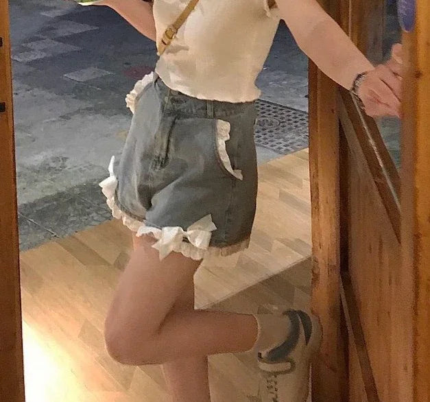 Blue High Waist Denim Shorts for Women Youthful Cheap Classic Stretchy Kpop Japanese 2000s Style Hot XL Short Jean Pants Woman