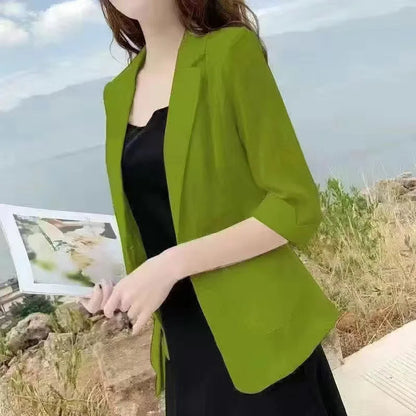 Linen Small Blazer For Women, Thin  Summer Suit, Korean Version, Sun Protection, Casual British Style, White And Black
