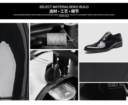 Classic Patent Leather Shoes Men Glossy Leather Shoe Man Formal Business Office Lace Up Wedding Shoes Plus Big Size 38-49