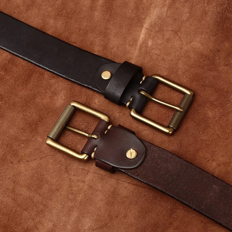 3.8CM Genuine Leather Belt Men Luxury Strap Male Fashion Pure Cowhide Copper Buckle Wild Classic Retro Pin Buckle High Quality