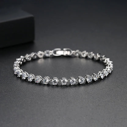 Silver Color 3 Prong Round Cubic Zirconia Necklace Earring Bridal Jewelry Set Simple Design Bride Wedding Accessories