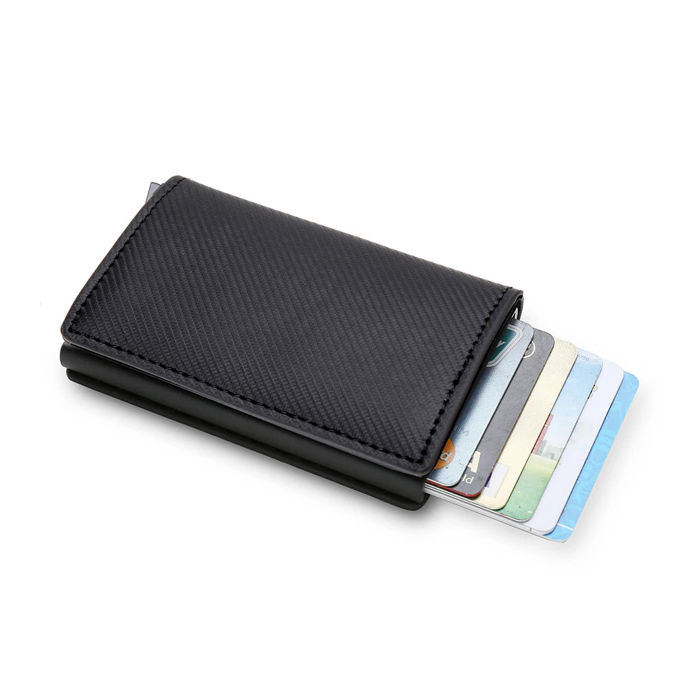 Portefeuilles pour cartes de crédit en fibre de carbone Hommes Marque RFID Noir Magique Pliable Cuir Mince Mini Portefeuille Petit Porte-monnaie Homme