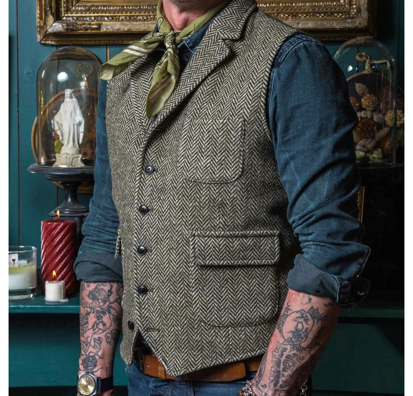 Lapel New Arrival Slim Fit Herringbone Men's Vest Single Breasted WIth 3 Real Pocket Men's Business Waistcoat For Wedding