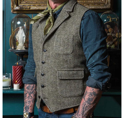 Lapel New Arrival Slim Fit Herringbone Men's Vest Single Breasted WIth 3 Real Pocket Men's Business Waistcoat For Wedding