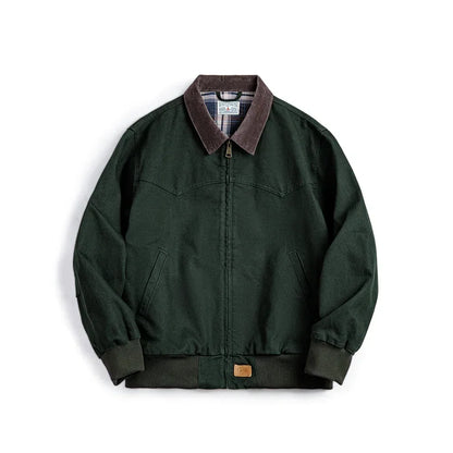 Retro Heavyweight Santafe Canvas Jackets Cotton Corduroy Lapel Ribbed Hem Cuffs Short Jacket for Men's Autumn Overcoat