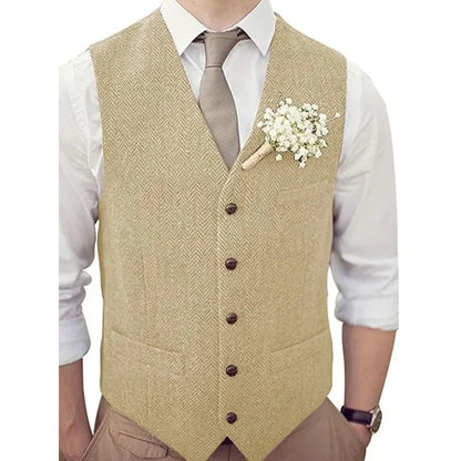 Men Vest Silver Herringbone V Neck Single Button Waistcoat For Wedding Banquet Birthday Business Casual Work Men Suit