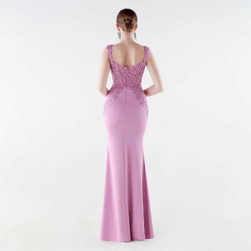 10 Colors Women's Sexy Slit Evening Dress with Appliques Soft Satin Wedding Party Dresses Prom Gowns robe de soiree