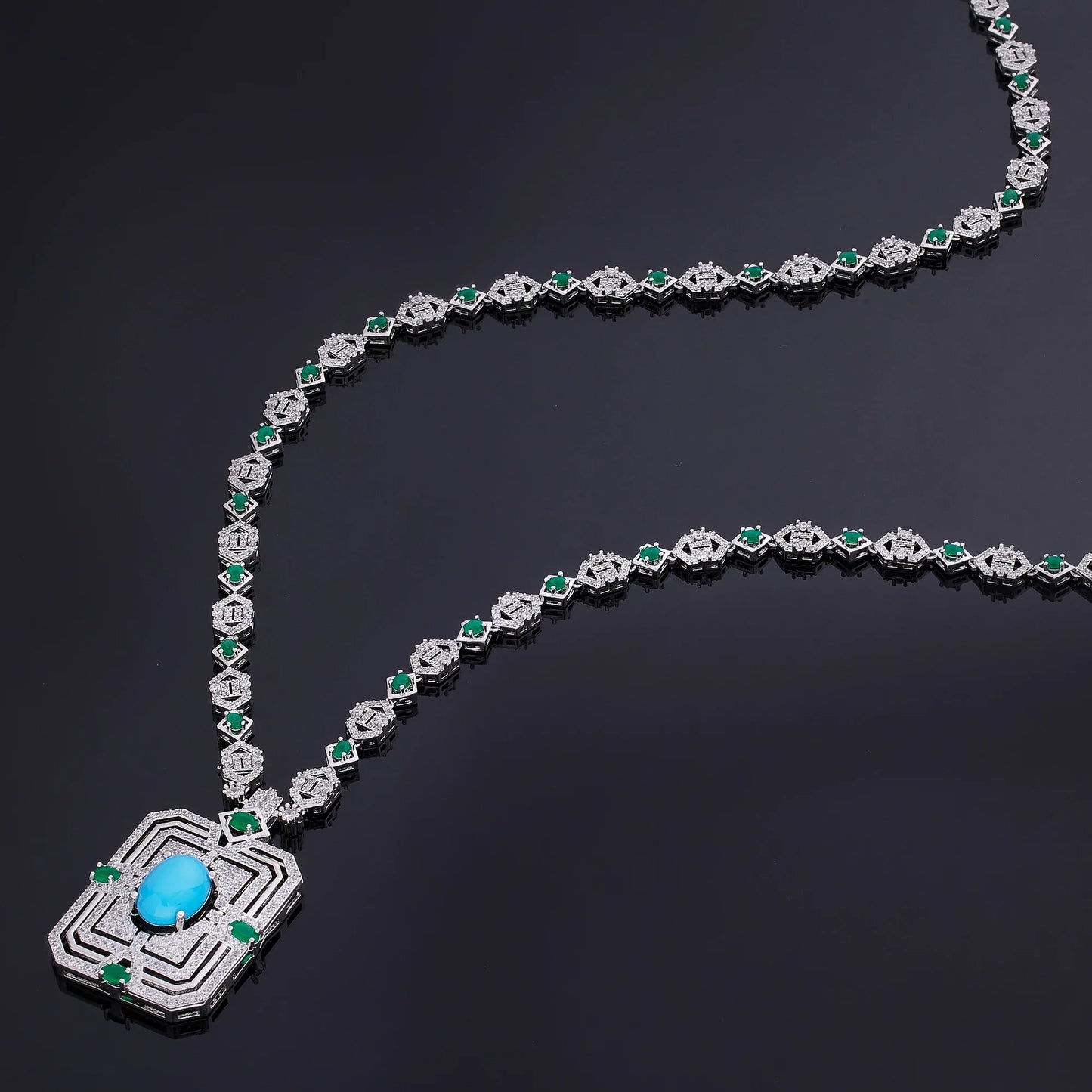 2023 Hot Square Sweater Chain 4-Piece Long Necklace Set Crystal Cubic zirconia Dubai Nigeria Wedding Accessories