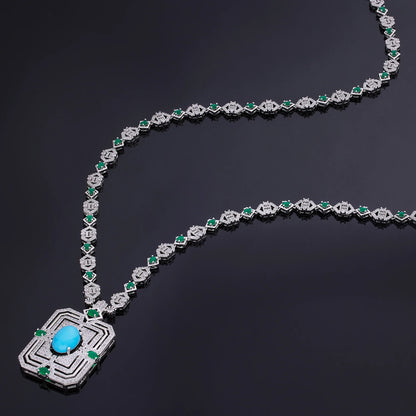 2023 Hot Square Sweater Chain 4-Piece Long Necklace Set Crystal Cubic zirconia Dubai Nigeria Wedding Accessories