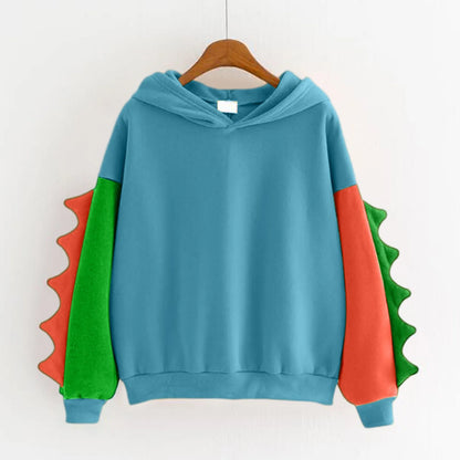 Women's Dinosaur Hoodies Fashionable Cute Solid Color Contrasting Dinosaur Loose Hoodies Comfortable Versatile Sweatshirts