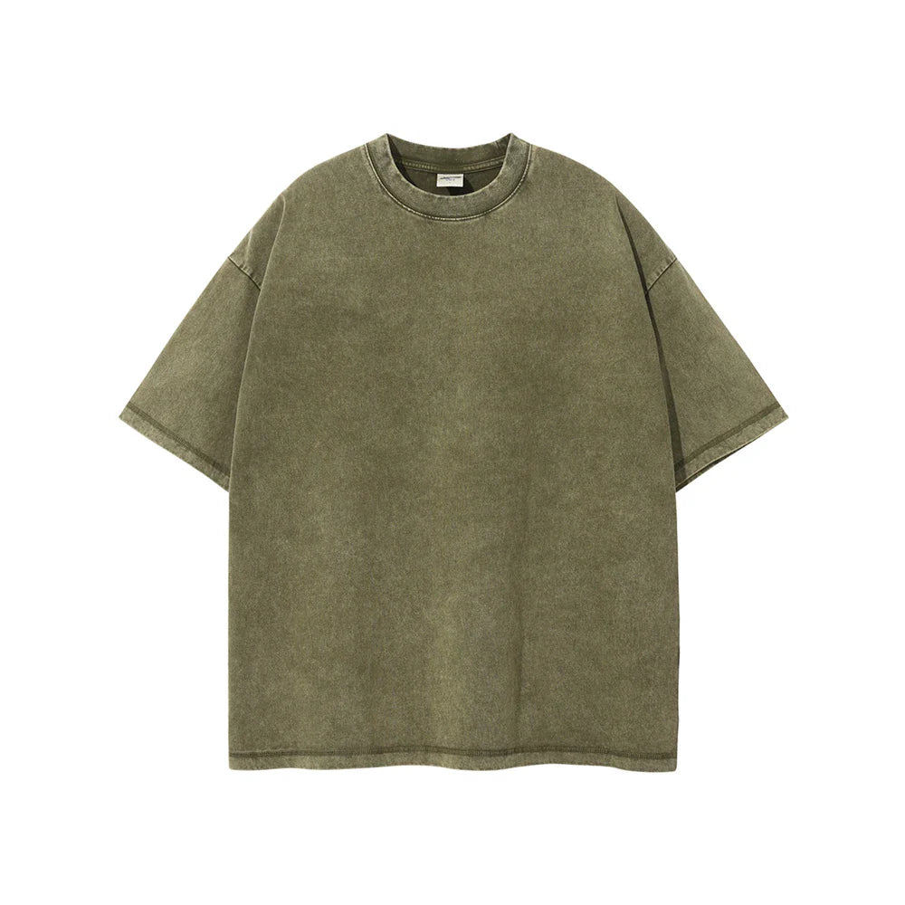 New Summer Batik Washed T-Shirts For Men Unisex Retro Loose High Street 275gsm Cotton T Shirt Brand Design HY0594