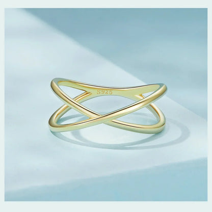 14K Gold Plated X Ring Dainty Minimalist 925 Sterling Silver Cross Ring for Women Promise Jewelry 2 Colors SCR543