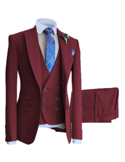 Men Suits Slim Fit Shawl Lapel Wool Tweed Prom Grey Formal Tuxedos Wedding Groomsmen Brown 3 Pieces (Blazer+Vest+Pants)
