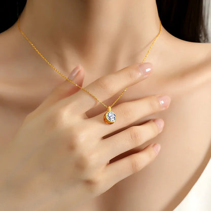 18K Gold 1 Carat Moissanite Pendant Real AU750 Minimalist Style Woman Solitaire Choker Engagement Wedding Gift Fine Jewelry