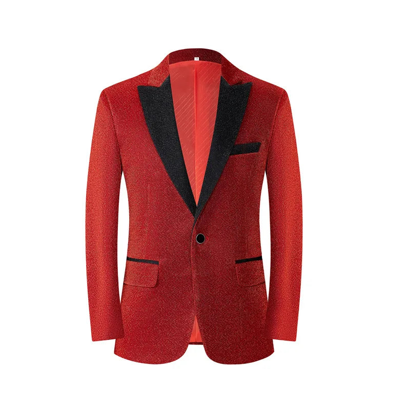 New Men Luxury Shiny Jacket Men's Nightclub Prom Suit Costume 2 Peice Set Lapel Blazer with Bow Tie Groomsmen Singer Clothes