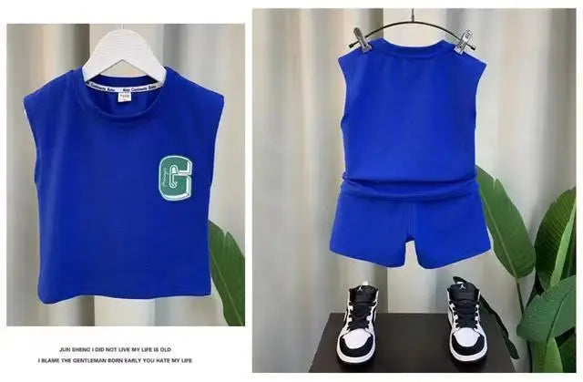 Summer Children Boys 2PCS Clothes Set Cotton Letter Bear Sleeveless Tops Tee Suit Thin Cool Sporty Shorts Kid Babys Boys Outfits