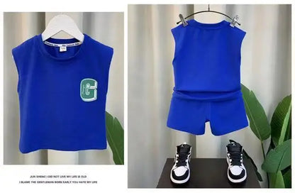 Summer Children Boys 2PCS Clothes Set Cotton Letter Bear Sleeveless Tops Tee Suit Thin Cool Sporty Shorts Kid Babys Boys Outfits