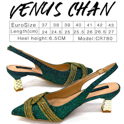 Nigerian Heel Party for Women Shoes and Bag Set Champagne Colour Rhinestone Handbag Italian Design Wedding INS 2024