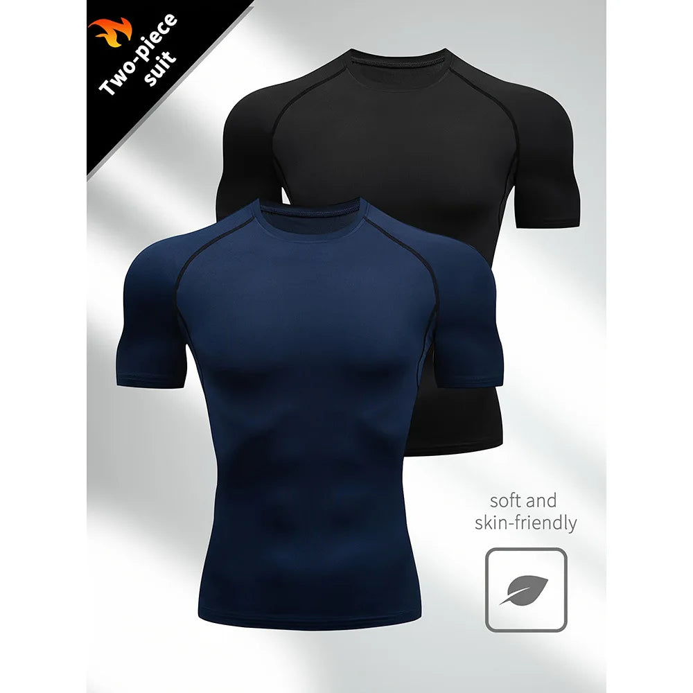Men's Compression Running Tee, Quick-Dry Breathable Gym Shirt, Tight Athletic Soccer Jersey, Performance Workout T-Shirt for Fitness and Training