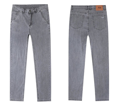Summer Thin Men's Loose Straight Jeans Lyocell Soft Drape Business Casual Trousers Classic Smoke Gray Brand Ice Silk Pants