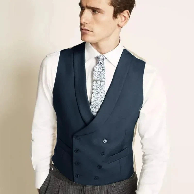 Men Vest Dark Gray Double Button With Lapel Gentleman Waistcoat For Business Regular Slim Wedding Banquet Men Suit Vest