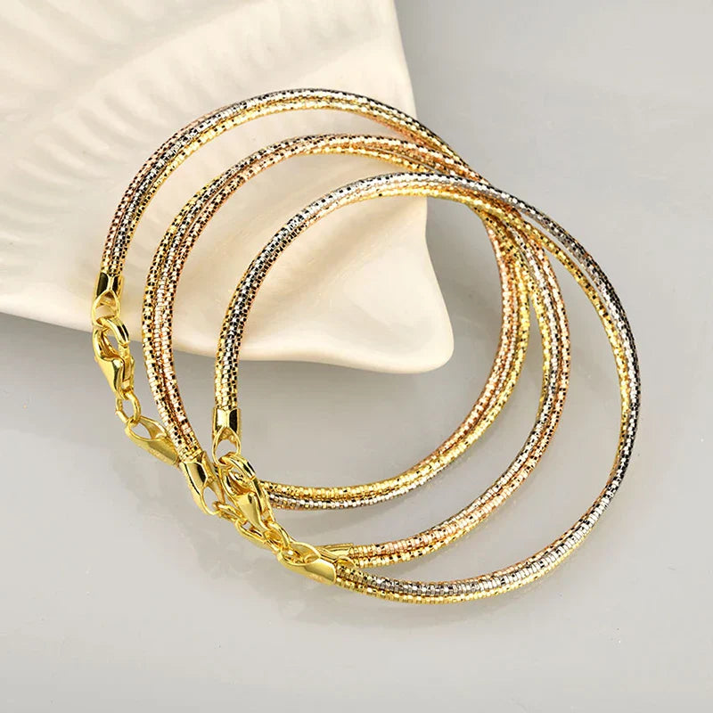 Real 925 Silver Bracelets Women's Hand Three Shares Jewelry Three-Colour Lady Femme Chain Italian Luxury Accessories