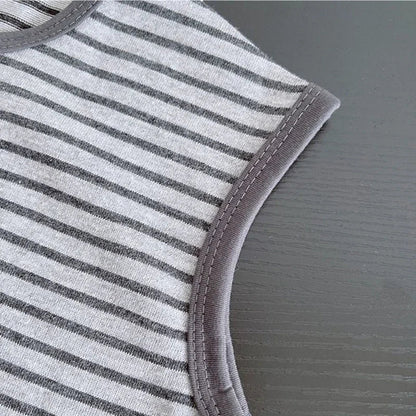 Boys' Sleeveless 2-Piece Set Gray Striped Printed Vest And Casual Shorts Comfortable Clothes for Children 0-5 Years Old