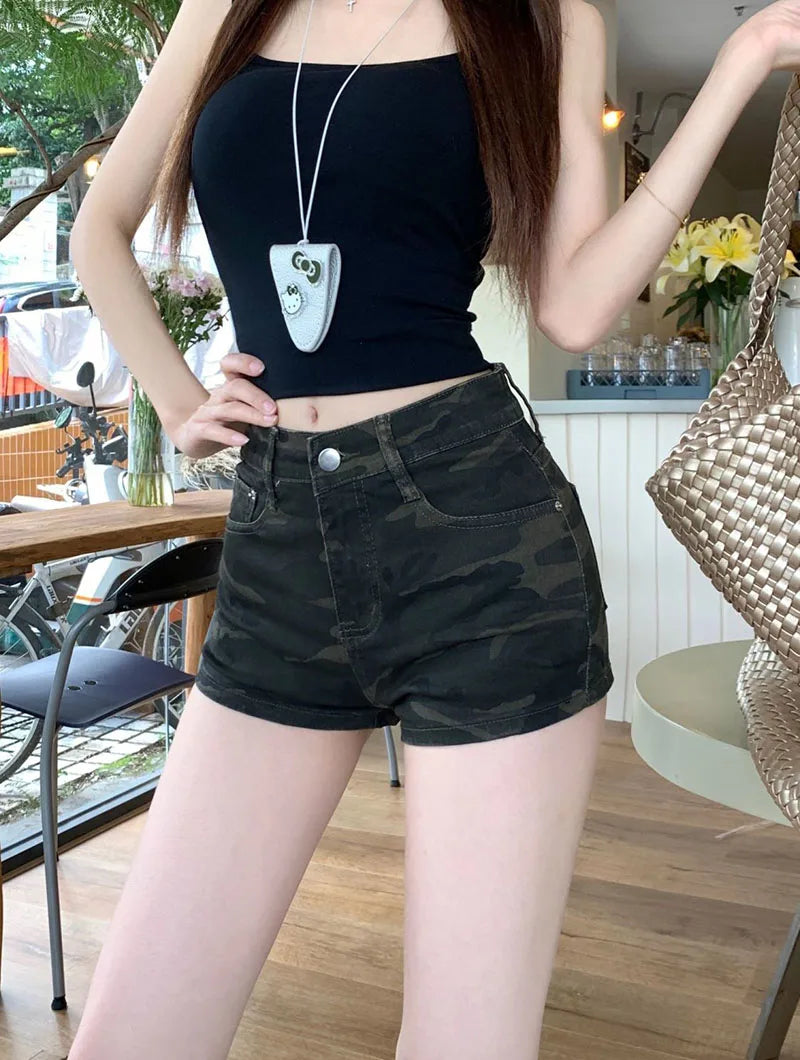Camouflage Denim Shorts for Women Ultra-Short High-Waisted Slimming Short Jeans Female Y2K Streetwear Sexy Tights Hot Shorts