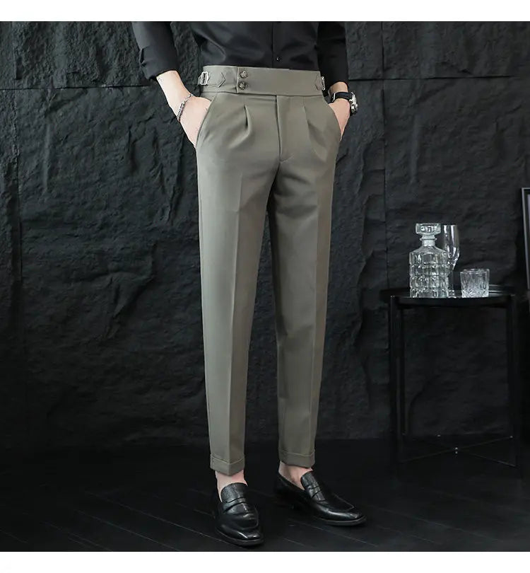 Italian Style Neapolitan High-waisted Suit Pants High Quality Fashion Men's Slim Fit Business Office Social Wedding Trousers