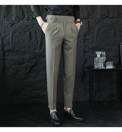 Italian Style Neapolitan High-waisted Suit Pants High Quality Fashion Men's Slim Fit Business Office Social Wedding Trousers