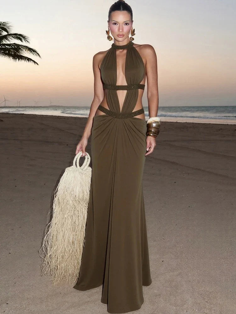 Elegant Dress Women Chic Backless Patchwork Sparkle Bandage Irregular Sleeveless Sexy Beach Vacation Hottie Vestidos
