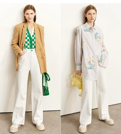 Minimalism Women Jeans 2025 Autumn Vintage Denim Pants Loose Wide Leg Pants Woman Casual Pants Female Trousers 12551002
