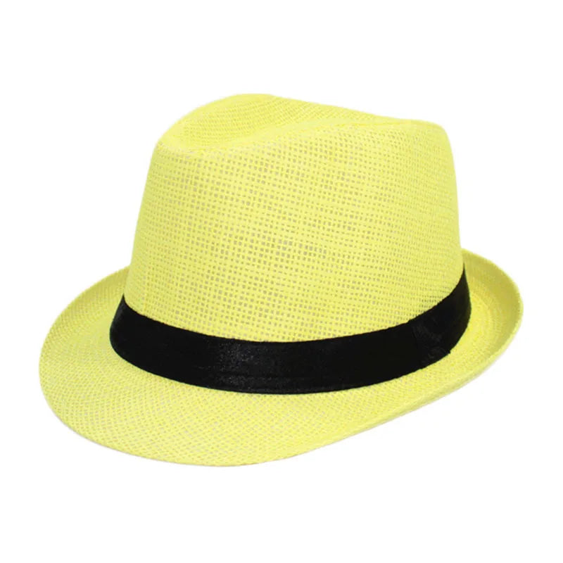 Summer Fedoras for Men Middle old aged Cap Linen Panama Solid  Jazz Hat Cowboy  Men's Women's  British Party Sun Hat