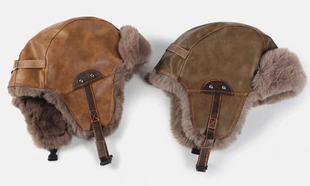 Bomber Hat New PU Leather Winter Hats for Men Women Waterproof Snow Ski Trapper Earflap Cap Male Female Russian Fur Hats