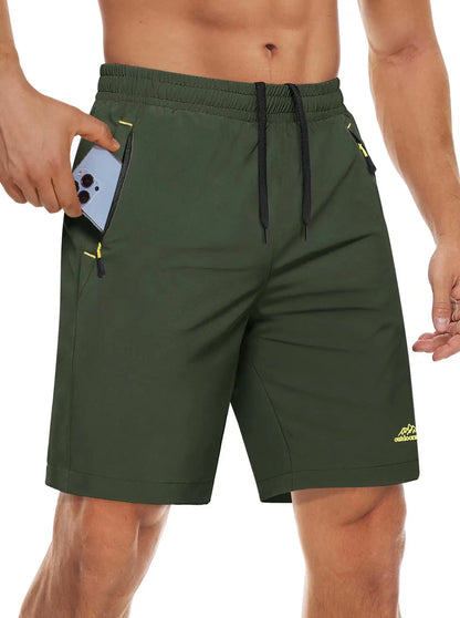 Quick Dry Athletic Shorts with Zipper Pockets Men's Summer Running Shorts Gym Training Workout Fitness Hiking Shorts