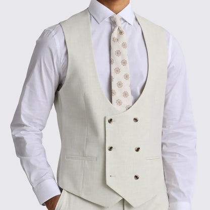 Men Vest Beige Solid Double Button V Neck Waistcoat For Wedding Party Banquet Business Work Daily Casual Men Suit Vest