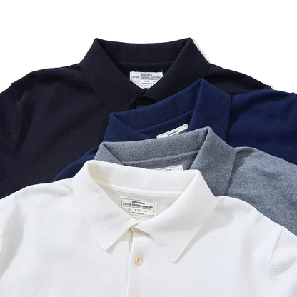New American Retro Lapel Knitted POLO Shirt Pure Cotton Sweater Pullover Bottoming Casual Sweater Long Sleeve Men