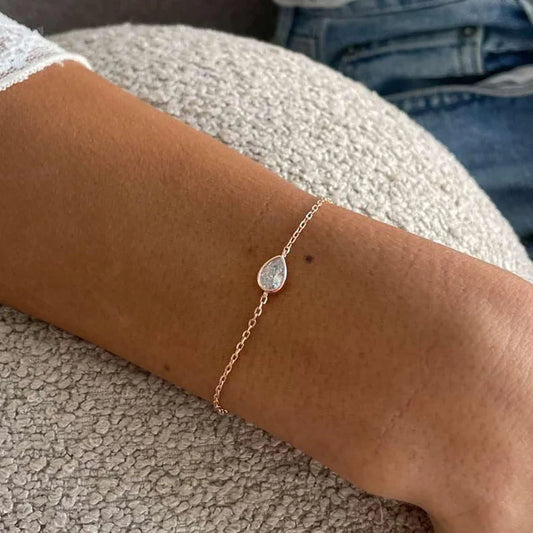 Bracelet solitaire en moissanite taille poire, certifié 1/2CT D VVS1, serti clos en argent 925, chaîne de poignet en diamant de laboratoire pour femme