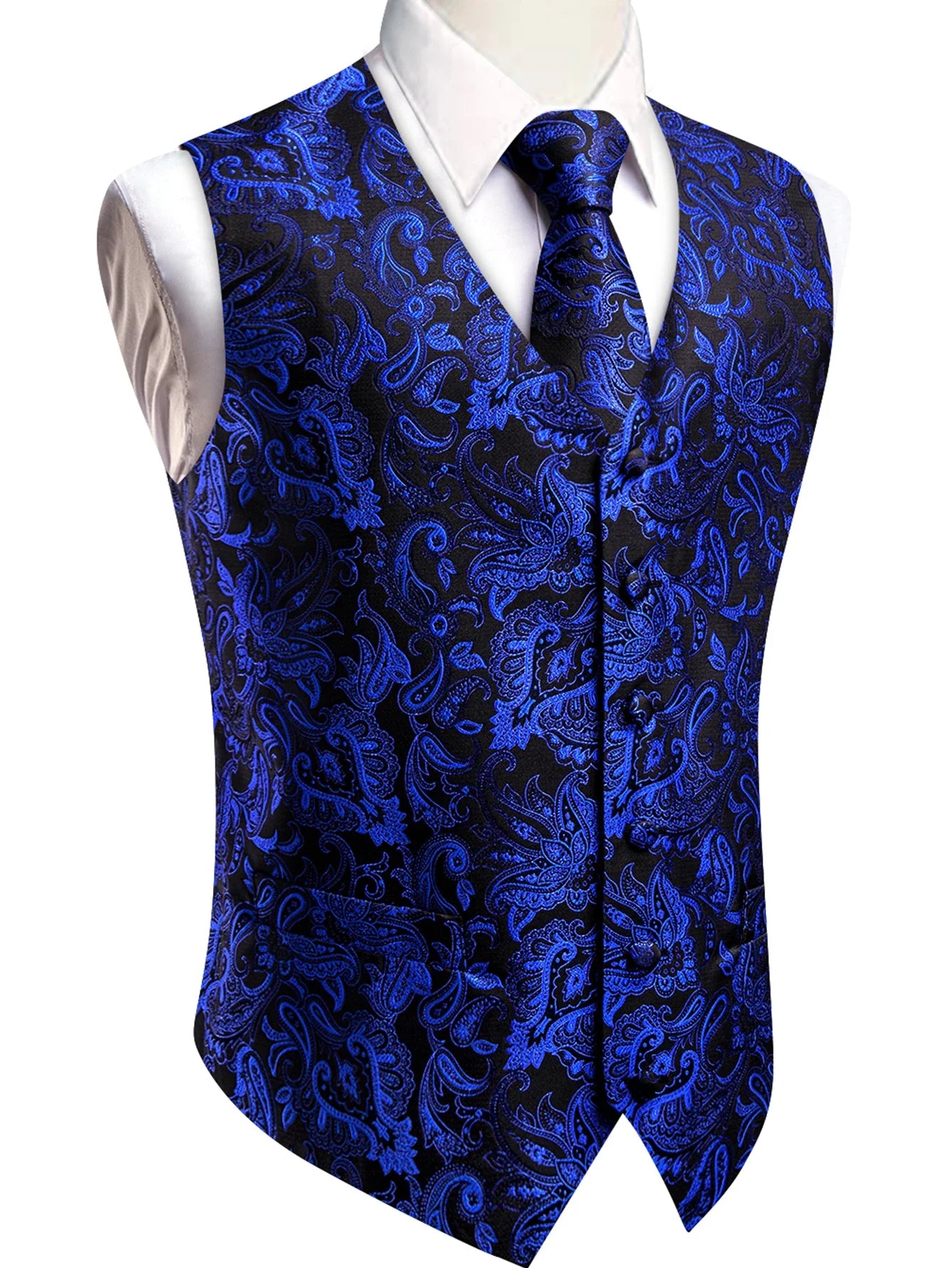 Mens Royal Blue Red Bronwn Orange Vest Tie Hanky Cufflinks Set Paisley Waistcoat Sleeveless for Male Wedding Busniess