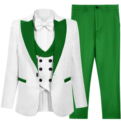 Jacquard High Quality Boys Formal Suit Set 4 Pieces Christmas Party Wear Peak Lapel Kids Slim Fit Suits Wedding Guest Clothes