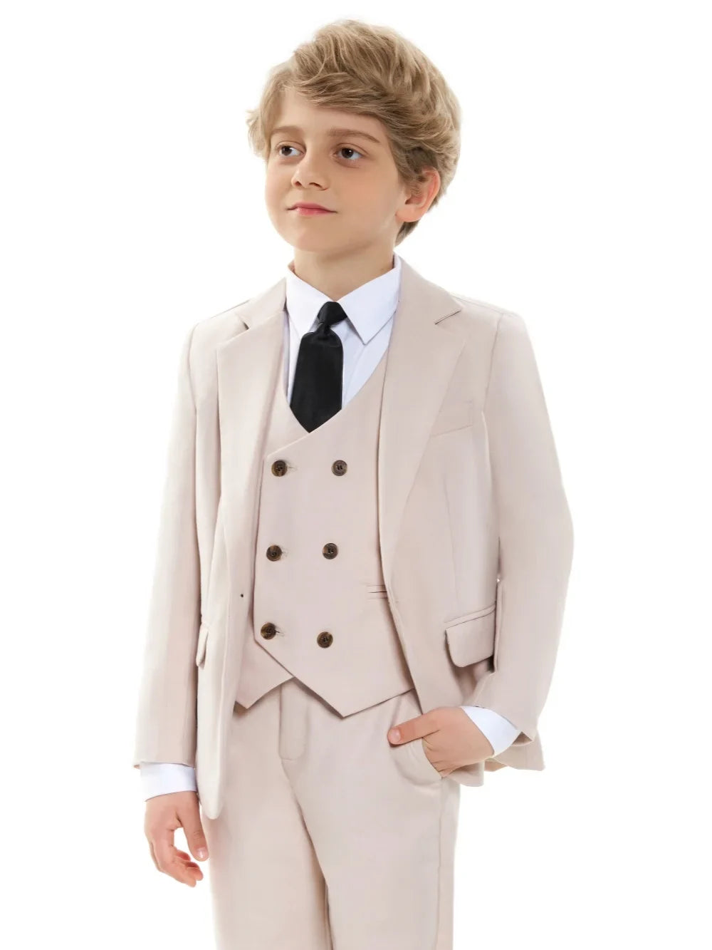 Green Smart Kids Suit Set Jacket Vest Pants 3 Pieces School Activities Wear Spring Notched Lapel Boys Suits Performance Tuxedo